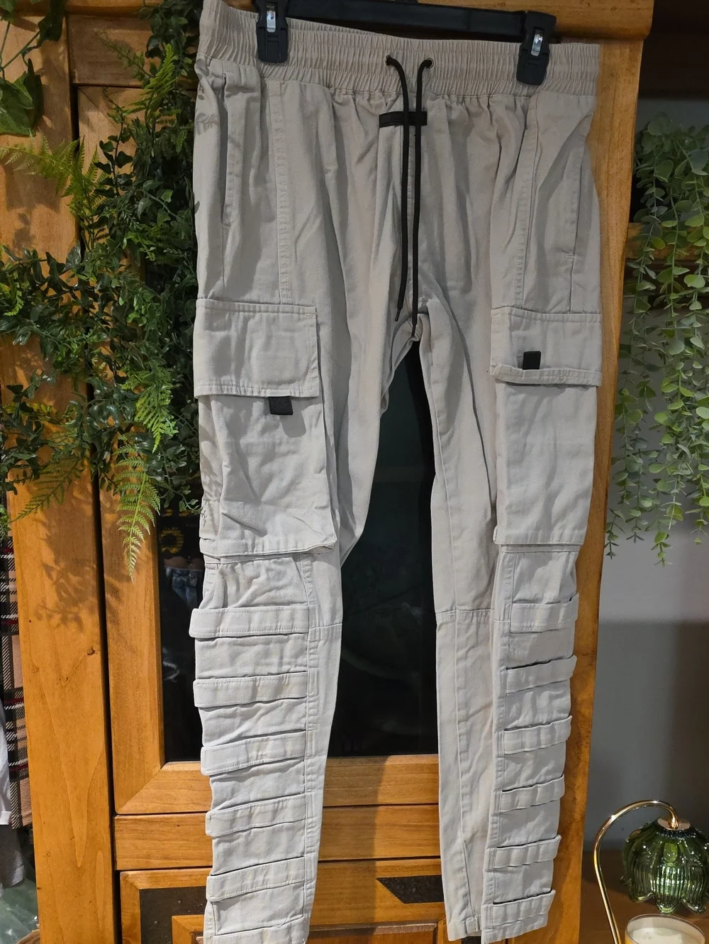 Black Light Beige Cargo Pants with Drawstring